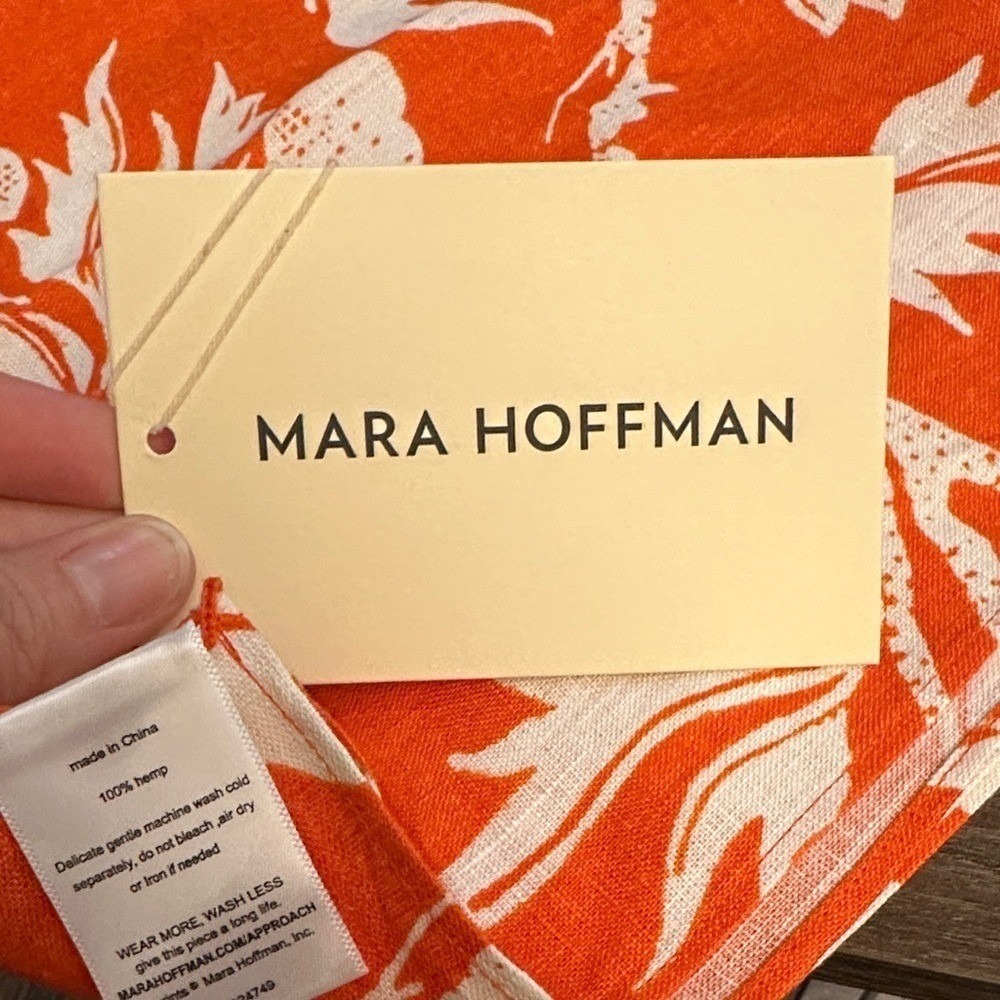 Mara Hoffman Poppy Orange White Floral 100% Hemp Handkerchief Scarf OS - Picture 5 of 9
